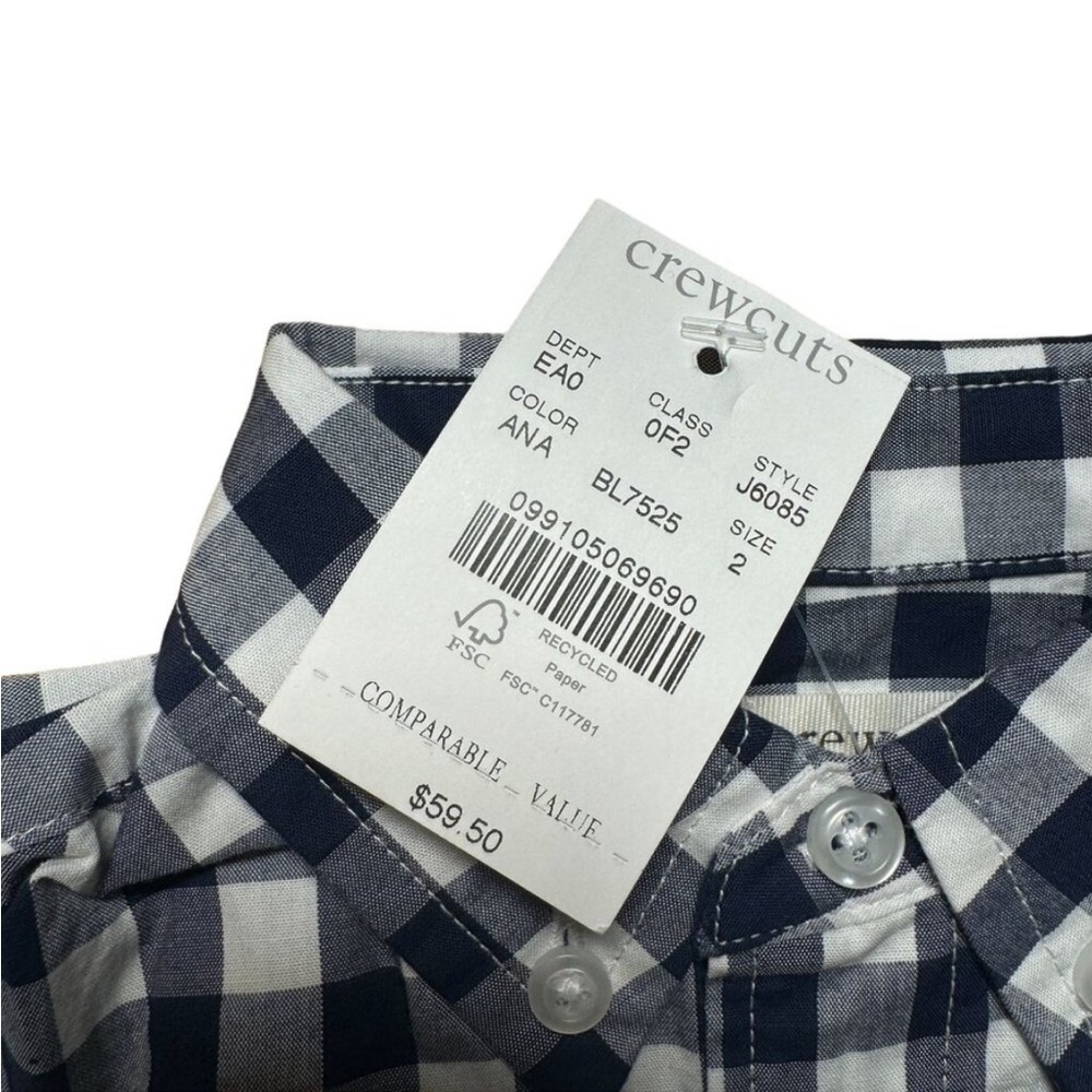 J Crew Button Down Navy Crewcuts Boys Checkered Kids' Navy Long-Sleeve Flex - Picture 5 of 8
